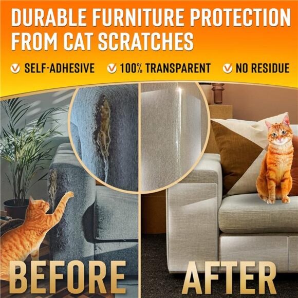 Heavy Duty Cat Scratch Deterrent Furniture Protectors for Sofa, Doors, Clear - Picture 2 of 7